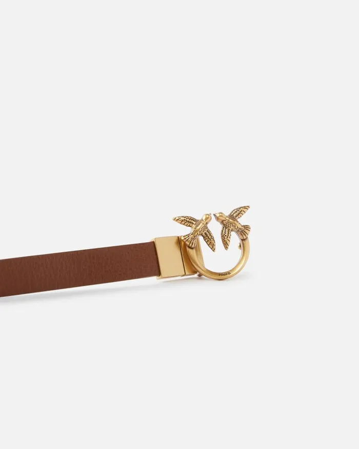 Pinko Thin Doubleface Leather Belt With Buckle 2cm Browngreenantiquegold Women Belts