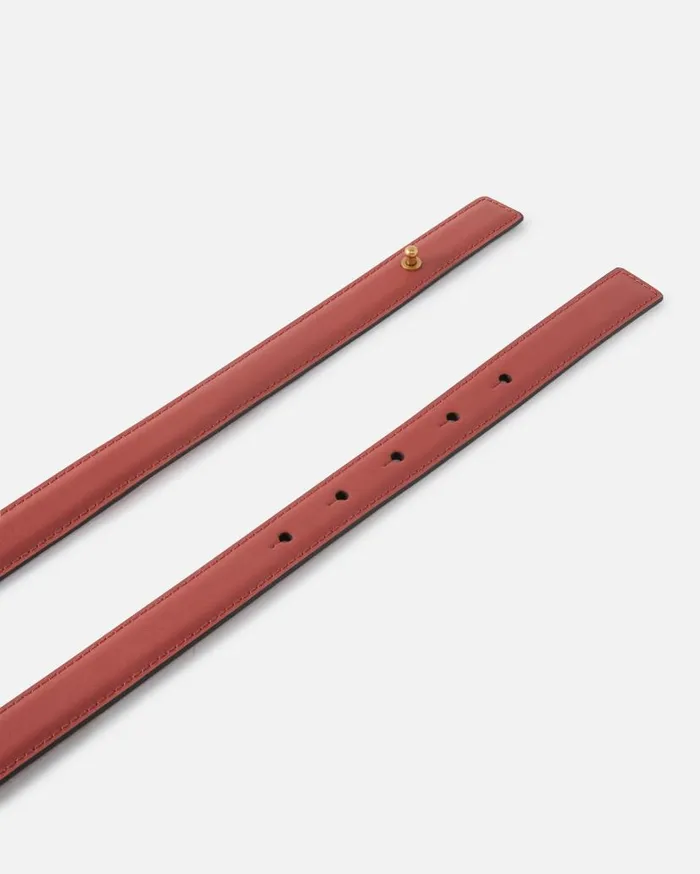 Pinko Thin Leather 2 Cm Belt With Chain Redblackantiquegold Women Belts