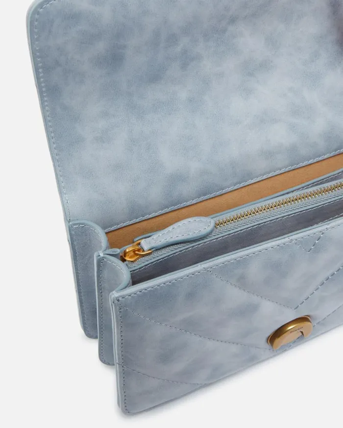 Pinko Usedeffect Leather Crossbody Love Bag Mini Lightblueantique Gold Women Shoulder Bags