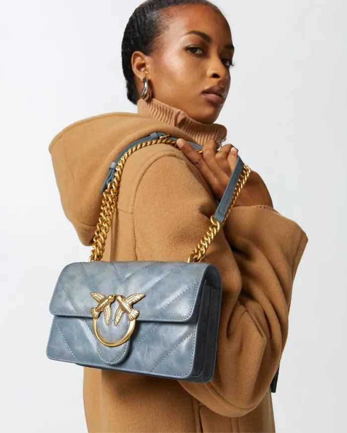 Pinko Usedeffect Leather Crossbody Love Bag Mini Lightblueantique Gold Women Shoulder Bags