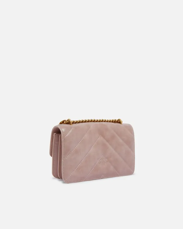 Pinko Usedeffect Leather Crossbody Love Bag Mini Pinkdusty Pinkantique Gold Women Shoulder Bags