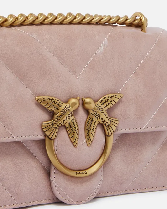 Pinko Usedeffect Leather Crossbody Love Bag Mini Pinkdusty Pinkantique Gold Women Shoulder Bags