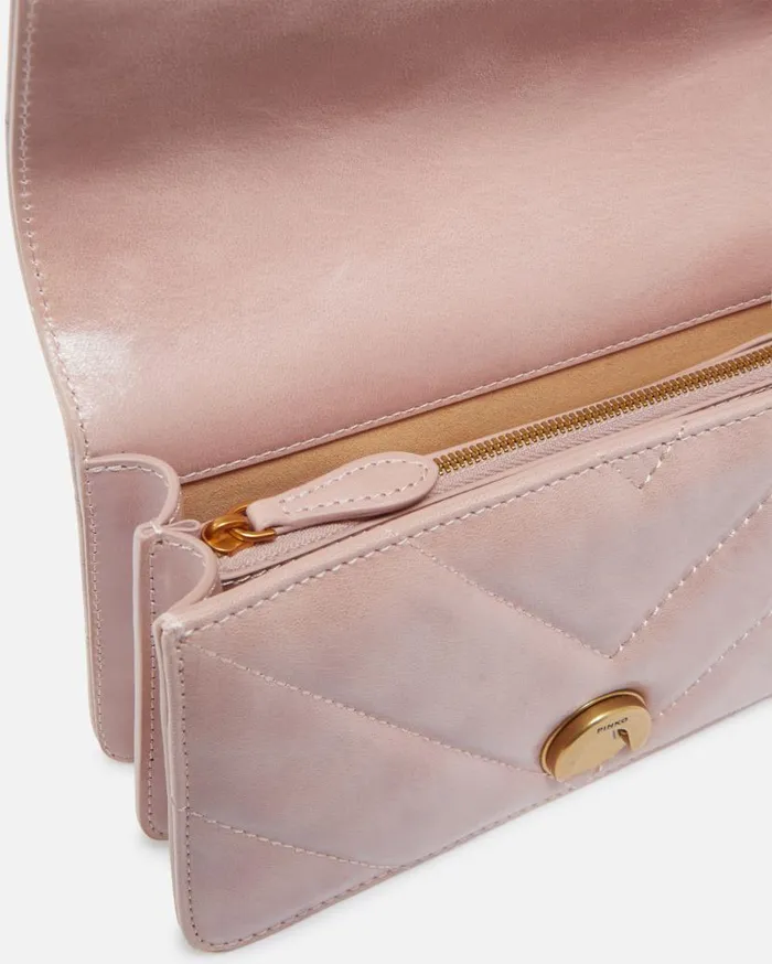Pinko Usedeffect Leather Crossbody Love Bag Mini Pinkdusty Pinkantique Gold Women Shoulder Bags