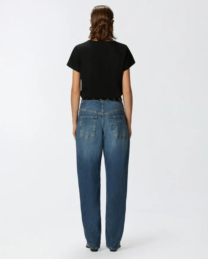 Pinko Vneck Tshirt With Jewel Embroidery Limo Black Women Topwear