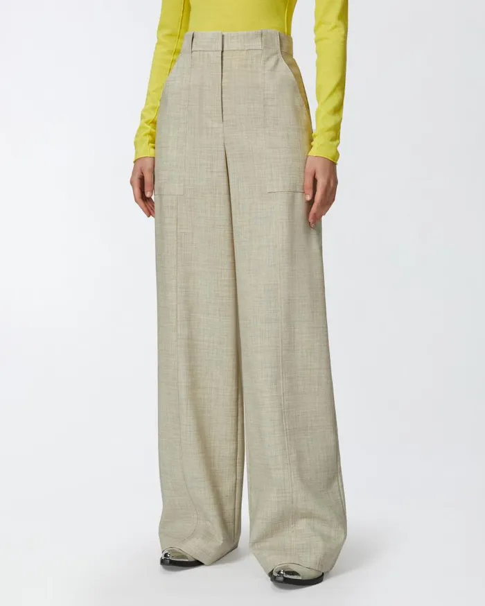 Pinko Wideleg Trousers With Utility Pockets Light Grey Green Women Trousers