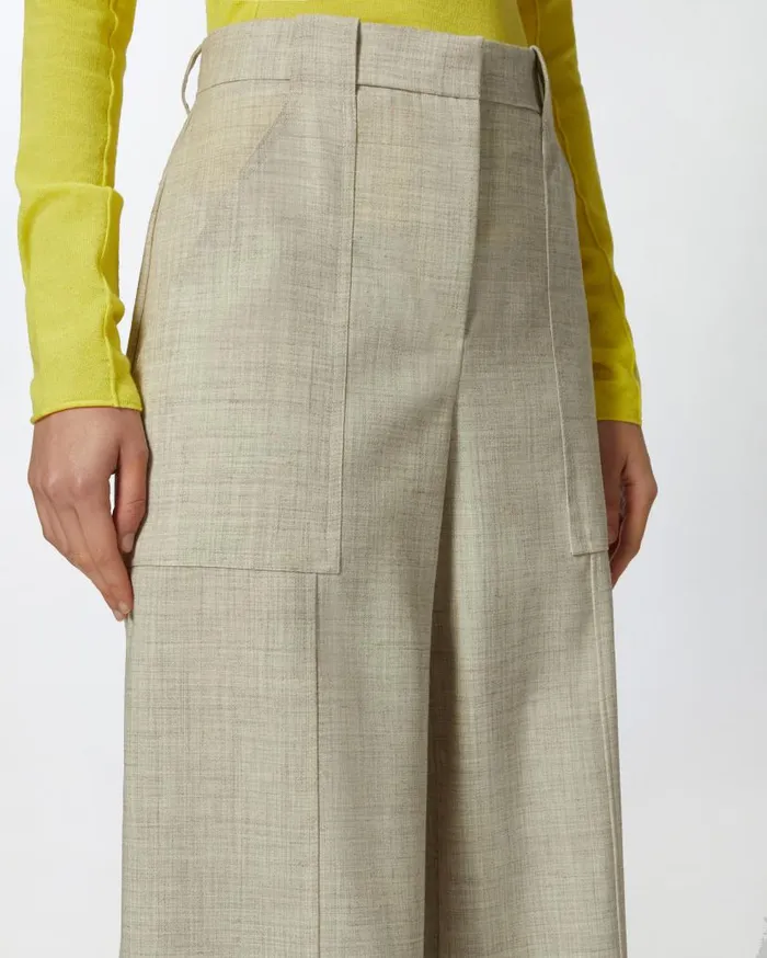 Pinko Wideleg Trousers With Utility Pockets Light Grey Green Women Trousers