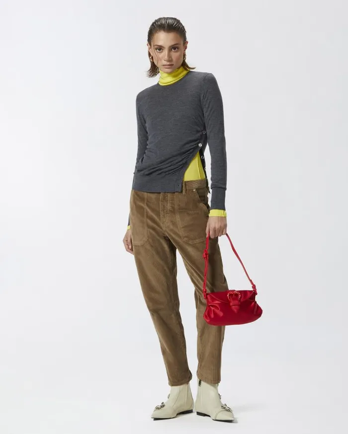 Pinko Wool Sweater With Side Buttons Greycrow Women Knitwear