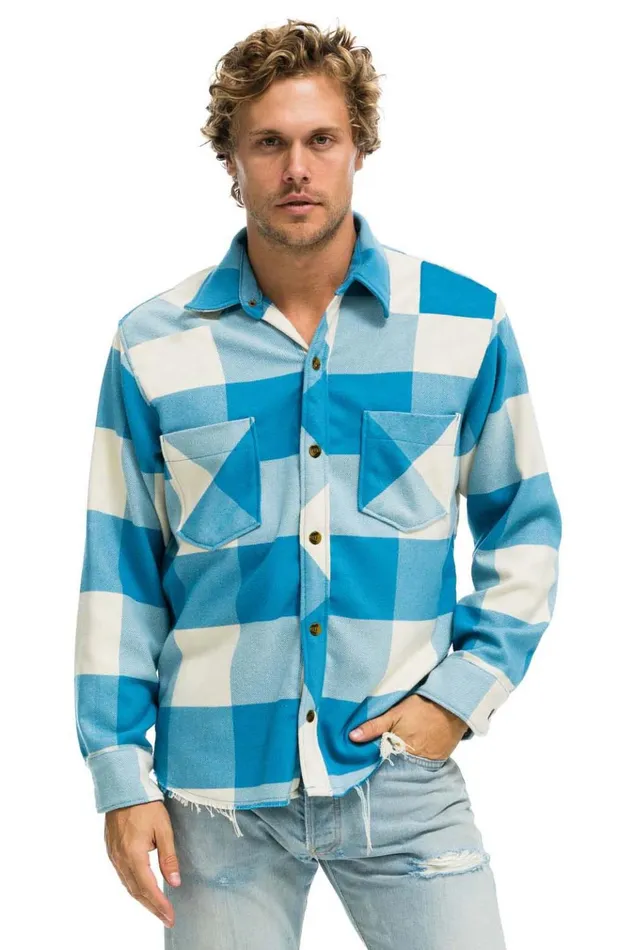 PLAID FLANNEL LIGHT WEIGHT UNISEX WESTERN SHIRT 8211 SKY PLAID Men Aviator Nation Tees