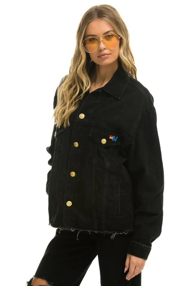 RAINBOW BOLT OVERSIZED CROP DENIM JACKET 8211 VINTAGE BLACK Women Aviator Nation Denim