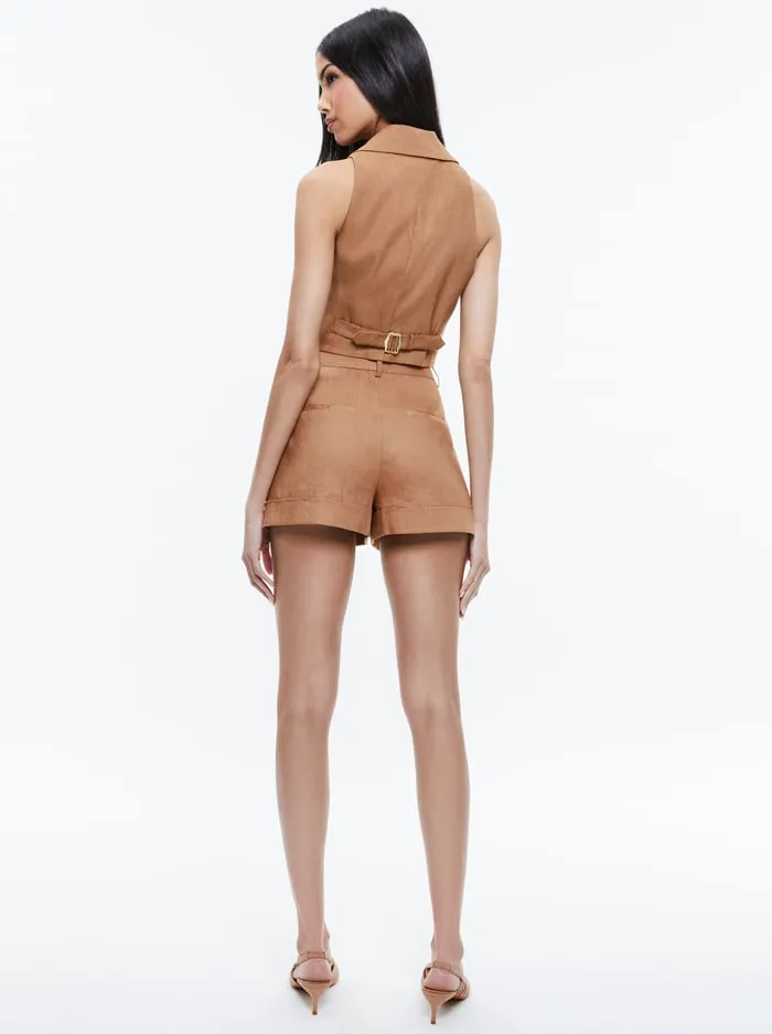 Shorts Women Alice Olivia Conry Linen Pleated Cuff Short Tan