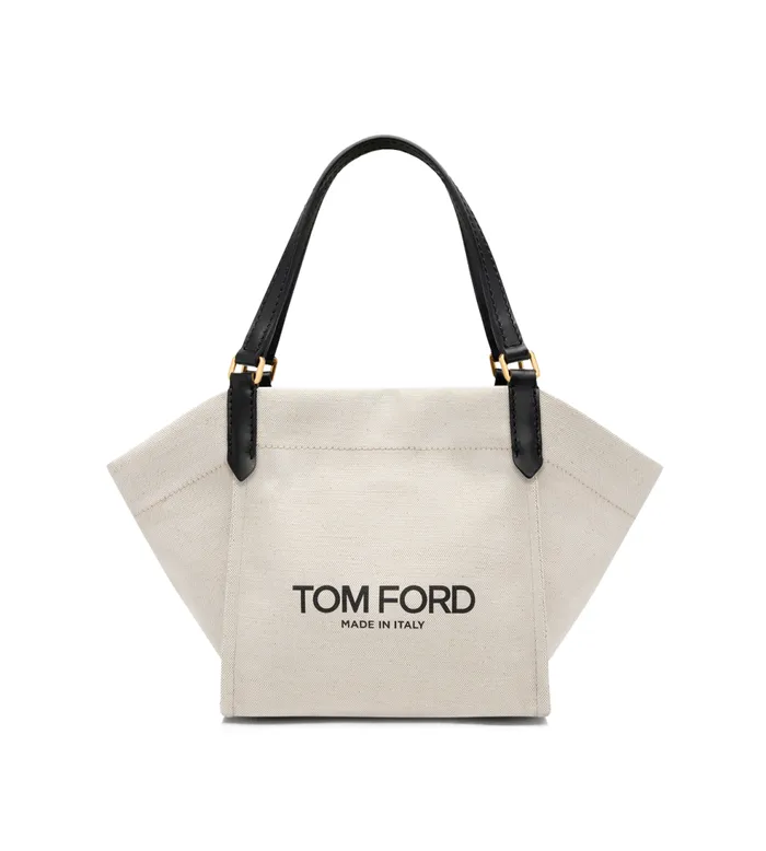 Shoulder Bags Women TOM FORD COTTON CANVAS AND SMOOTH LEATHER AMALFI MEDIUM TOTE Rope Black