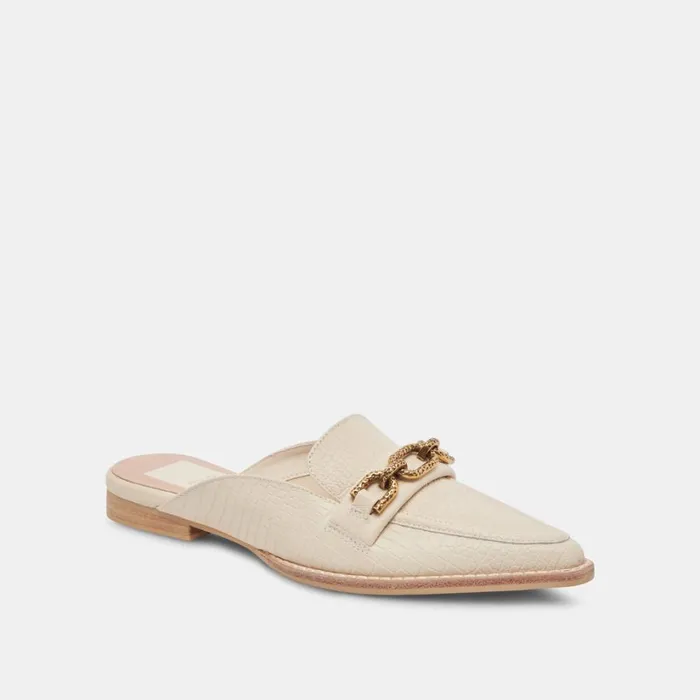 Sidon Flats Ivory Embossed Leather Women Dolce Vita Flats and Loafers