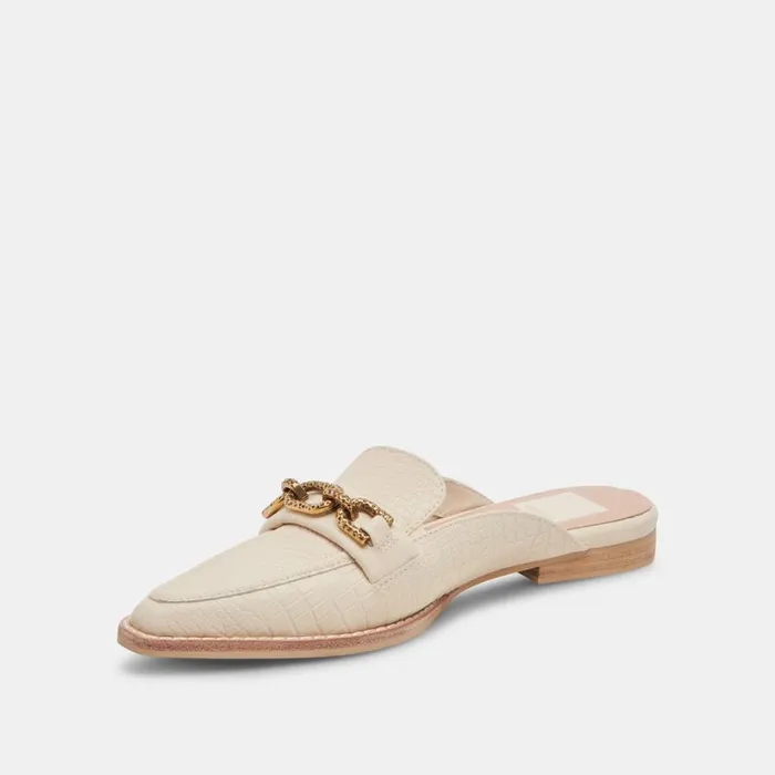 Sidon Flats Ivory Embossed Leather Women Dolce Vita Flats and Loafers