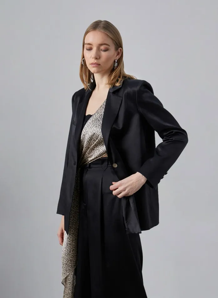 Silk Maison Blazers Silk Blazer With Detachable Scarf Midnight Black 8211 Women Silk Maison Blazers Silk Blazer With Detachable Scarf Midnight Black 8211 Women