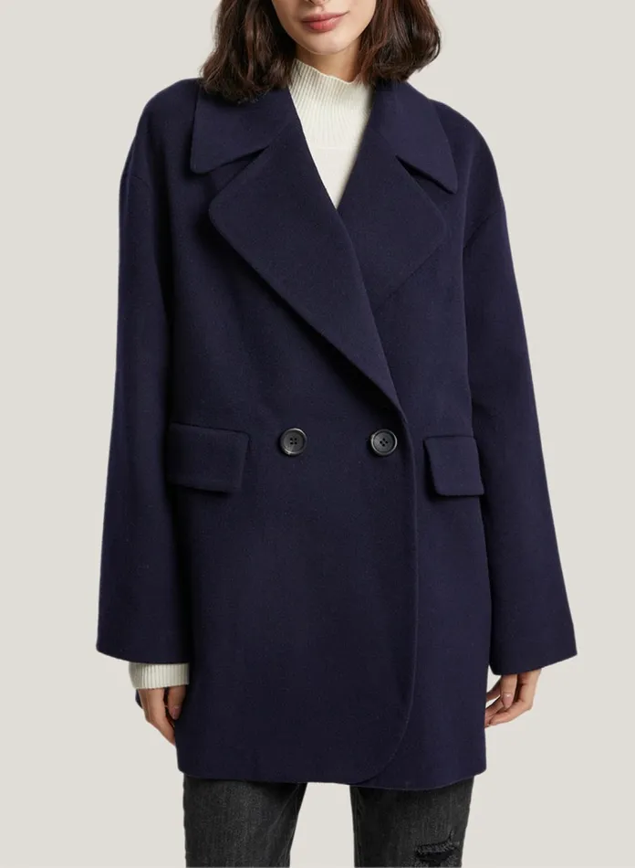 Silk Maison Coats Drop Shoulder WoolCashmere Blend Coat Navy 8211 Women