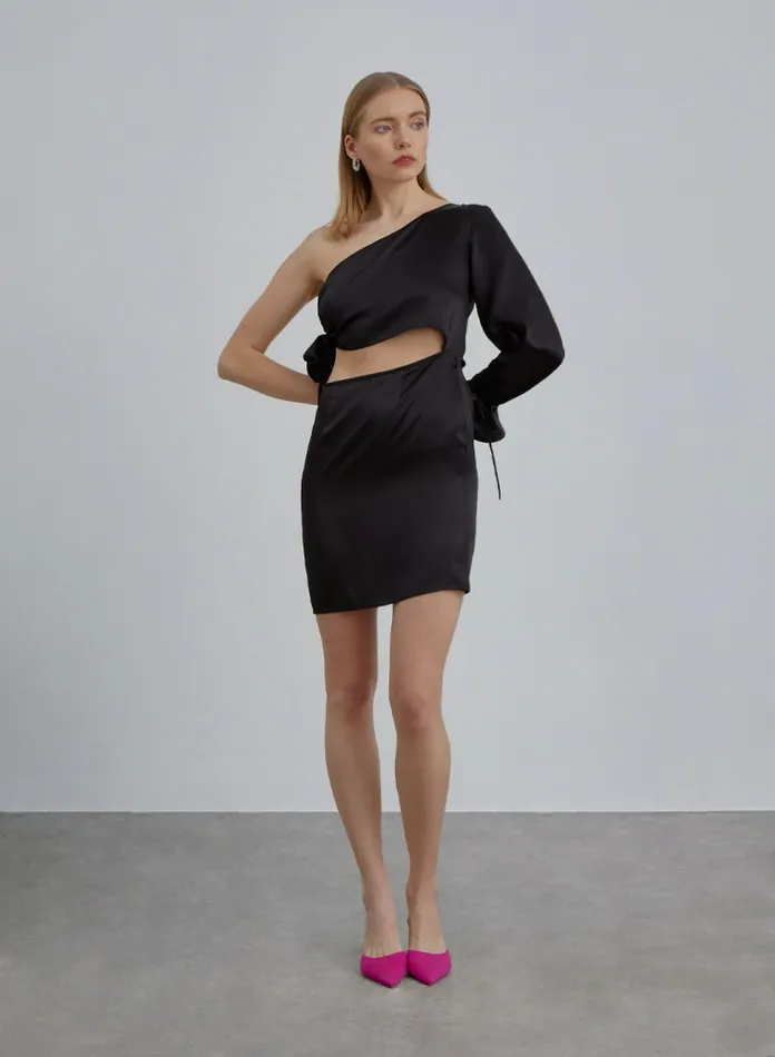 Silk Maison CutOut Dresses One Shoulder Cutout Short Silk Dress Midnight Black 8211 Women