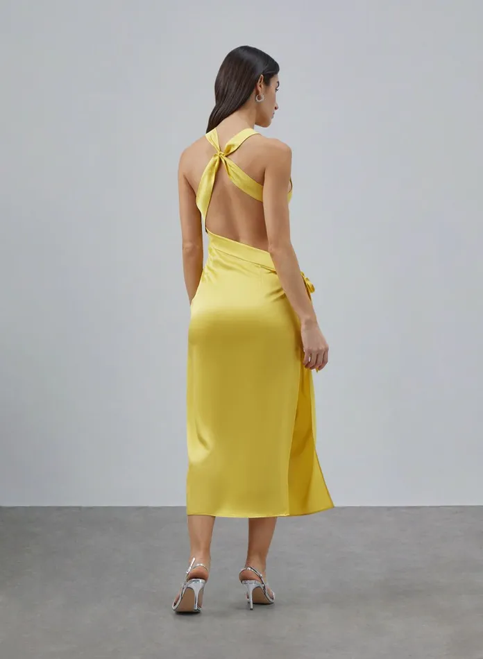 Silk Maison Maxi Dresses Side Slit Ribbon Silk Maxi Dress Bright Yellow 8211 Women