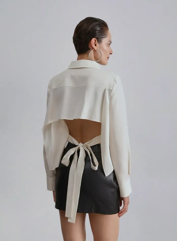 Silk Maison Shirts Open Back Blend Linen Blouse Ivory 8211 Women