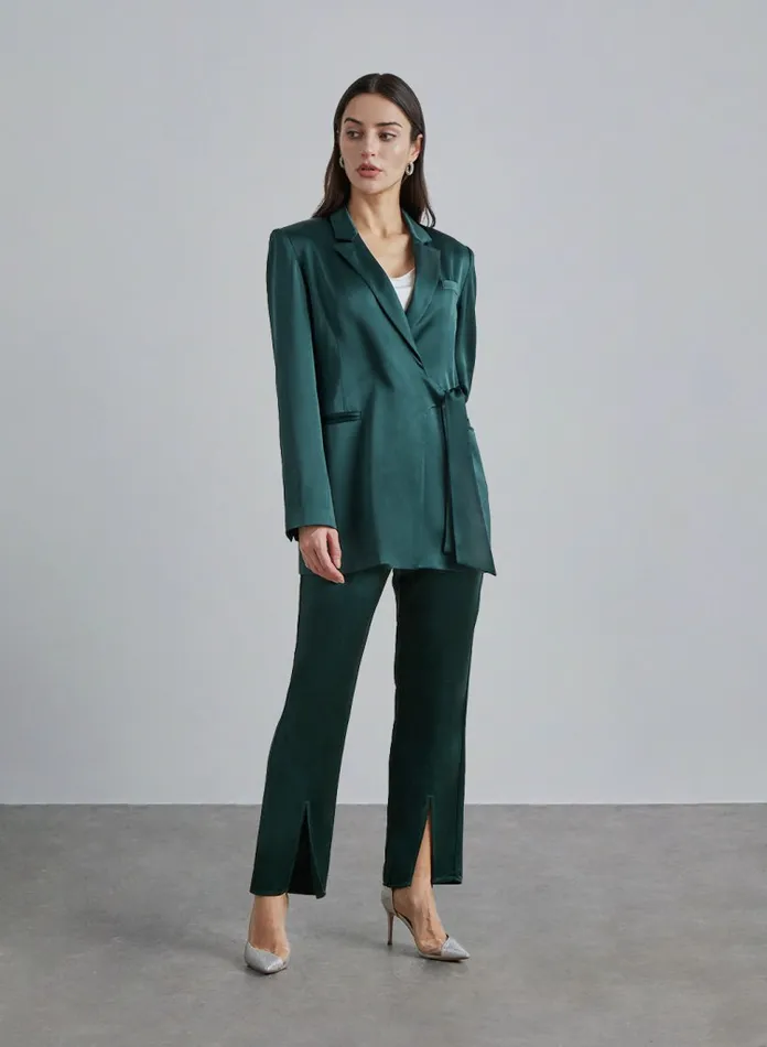 Silk Maison ShortsandPants Front Slit Trousers Dark Green 8211 Women