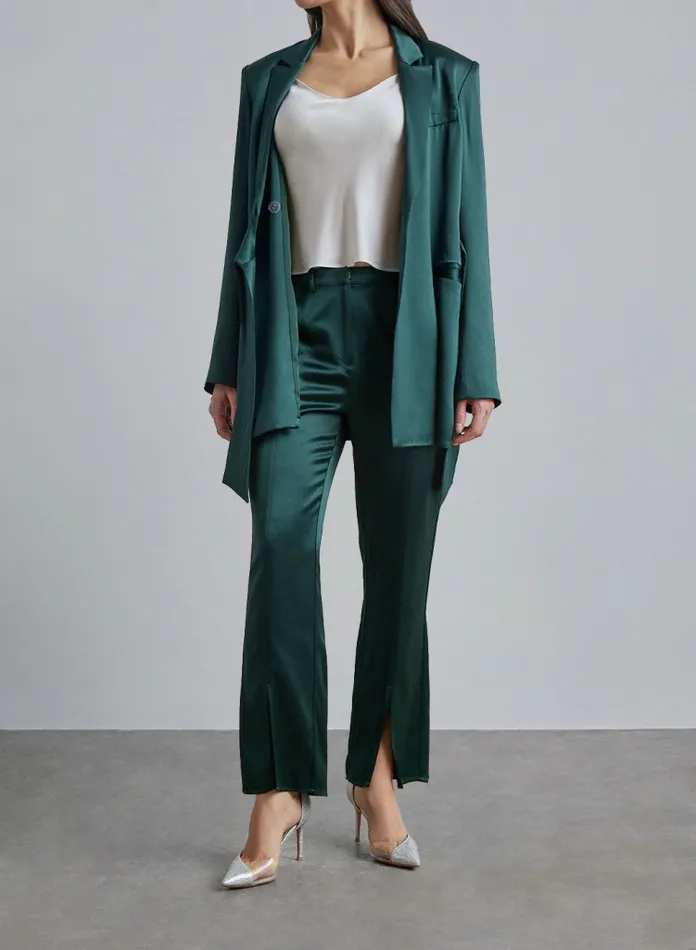Silk Maison ShortsandPants Front Slit Trousers Dark Green 8211 Women
