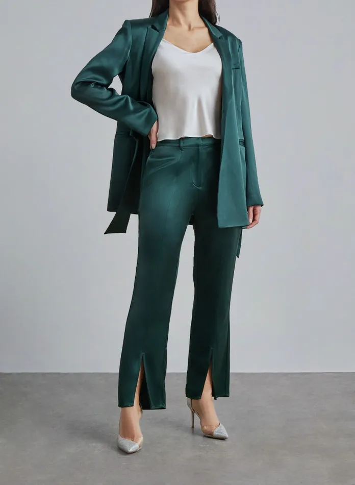 Silk Maison ShortsandPants Front Slit Trousers Dark Green 8211 Women