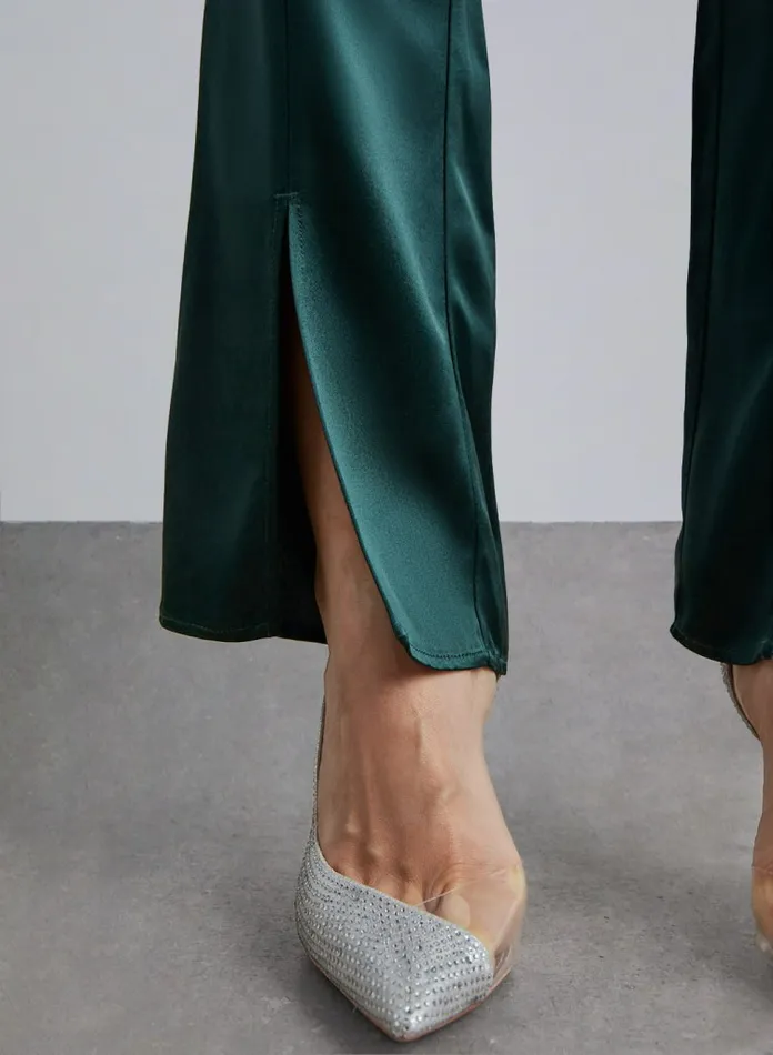 Silk Maison ShortsandPants Front Slit Trousers Dark Green 8211 Women