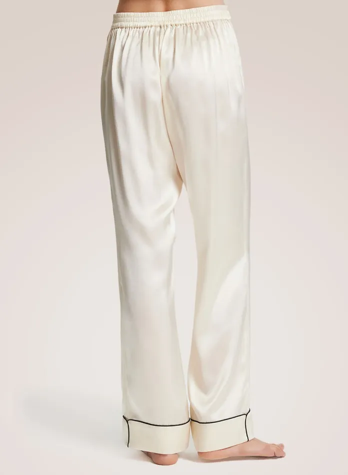Silk Maison ShortsandPants Maison Ivory Piped Silk Pajama Pants Ivory 8211 Women