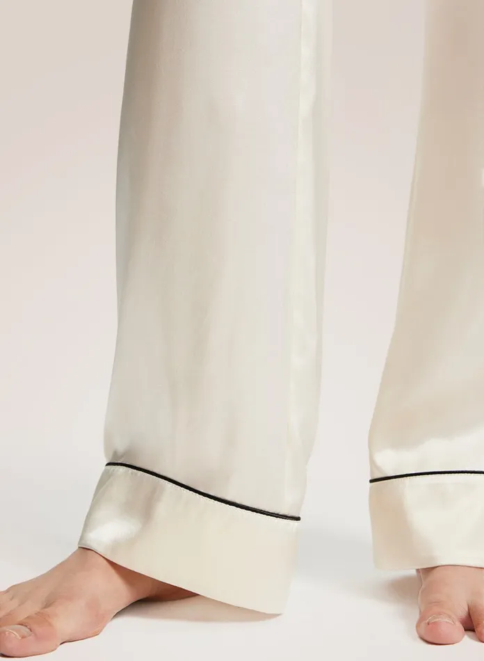 Silk Maison ShortsandPants Maison Ivory Piped Silk Pajama Pants Ivory 8211 Women