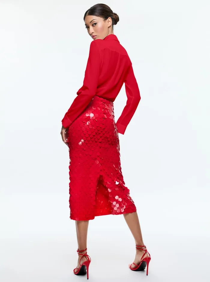Skirts Women Alice Olivia Fifi Paillette Midi Skirt Bright Ruby