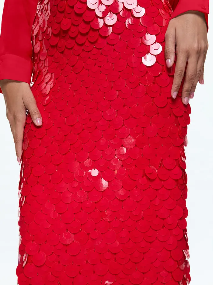 Skirts Women Alice Olivia Fifi Paillette Midi Skirt Bright Ruby