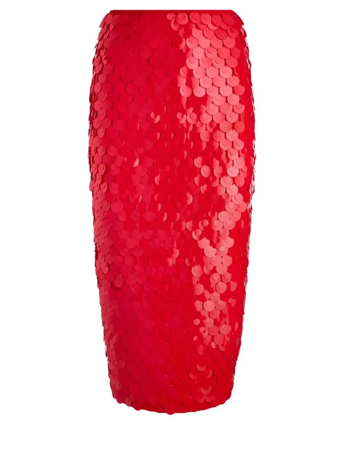 Skirts Women Alice Olivia Fifi Paillette Midi Skirt Bright Ruby