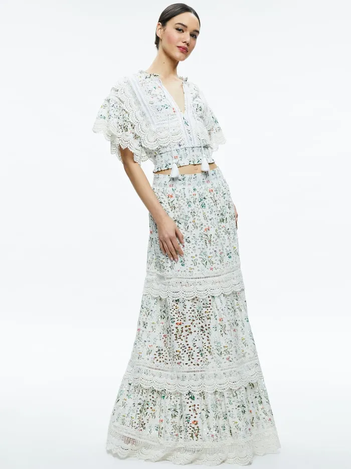 Skirts Women Alice Olivia Reise Embroidered Tiered Maxi Skirt Georgia Floral