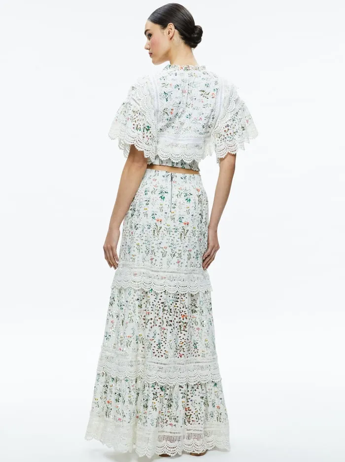Skirts Women Alice Olivia Reise Embroidered Tiered Maxi Skirt Georgia Floral