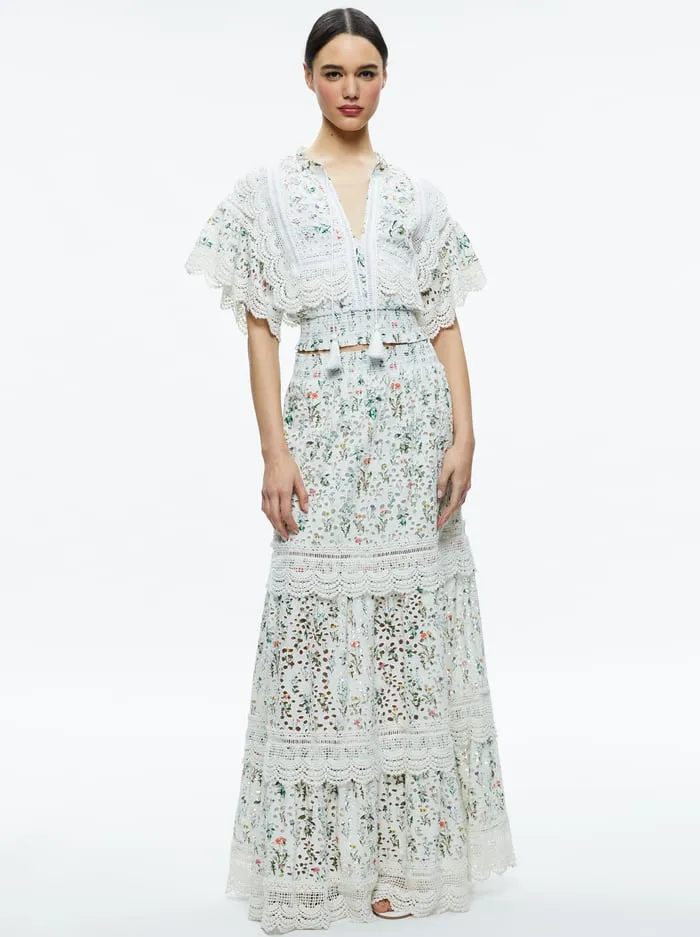 Skirts Women Alice Olivia Reise Embroidered Tiered Maxi Skirt Georgia Floral