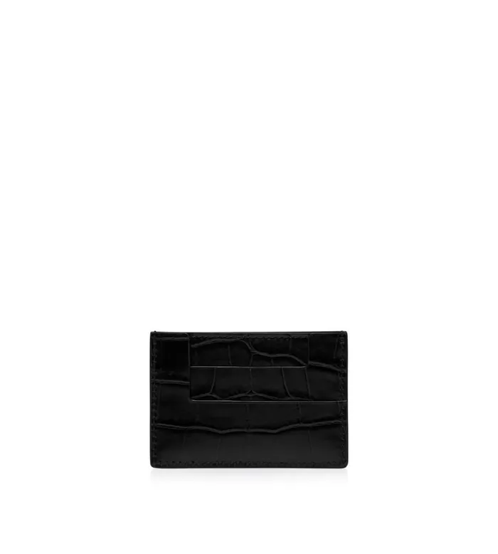 Small Leather Goods Women TOM FORD SHINY STAMPED CROCODILE LEATHER CLASSIC TF CARD HOLDER Black