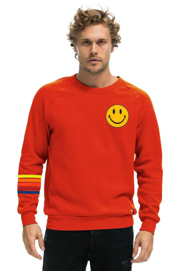 SMILEY 2 RUGBY STITCH CREW SWEATSHIRT 8211 RED NEON RAINBOW Women Aviator Nation Sweatshirts