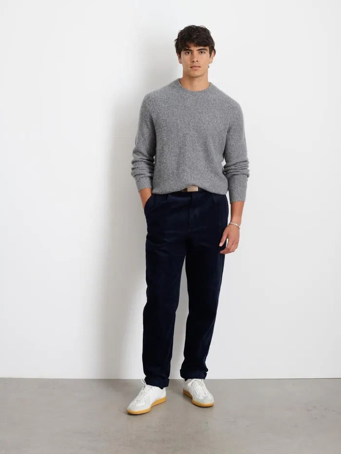 Standard Pleated Pant In Corduroy Long Inseam Dark Navy Men Alex Mill Suiting Blazers