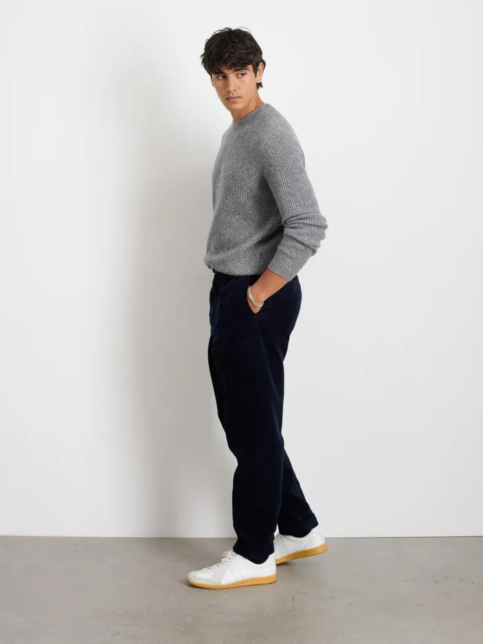 Standard Pleated Pant In Corduroy Long Inseam Dark Navy Men Alex Mill Suiting Blazers