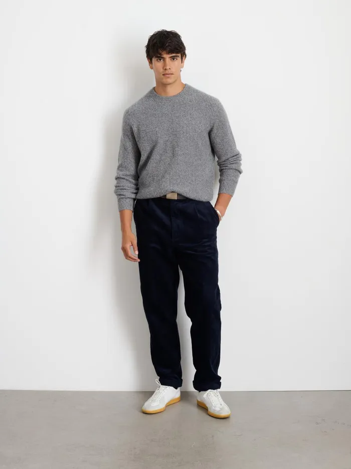 Standard Pleated Pant In Corduroy Long Inseam Dark Navy Men Alex Mill Suiting Blazers