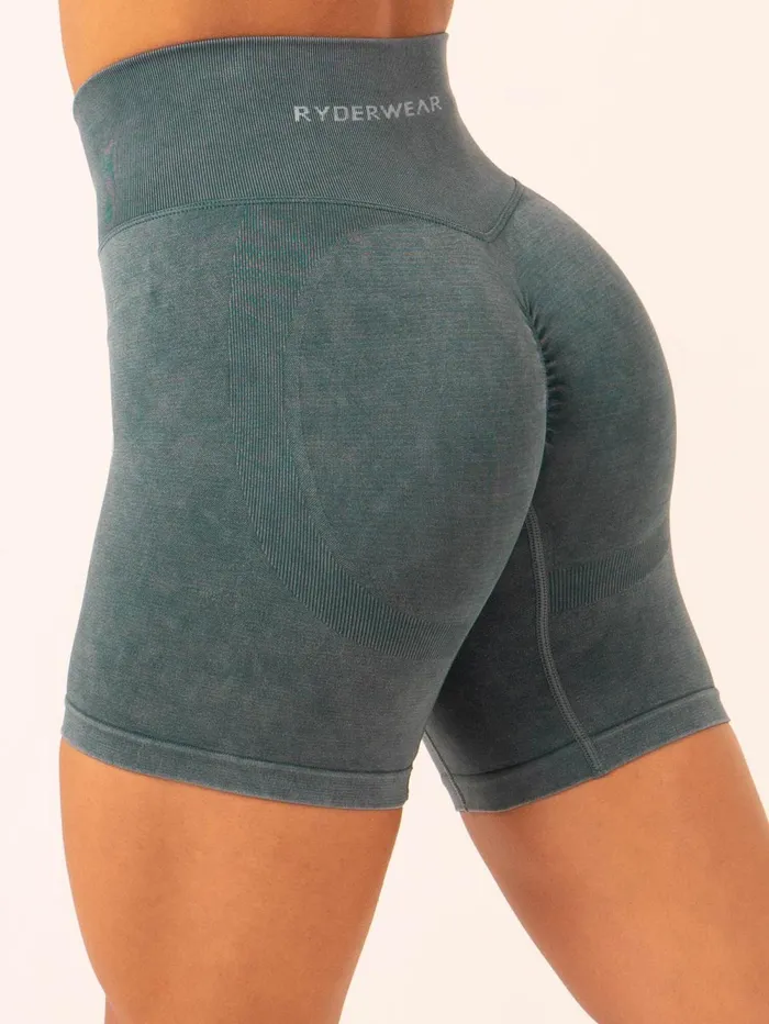 Stonewash Scrunch Seamless Shorts 8211 Petrol Stonewash Women Ryderwear Gym Shorts