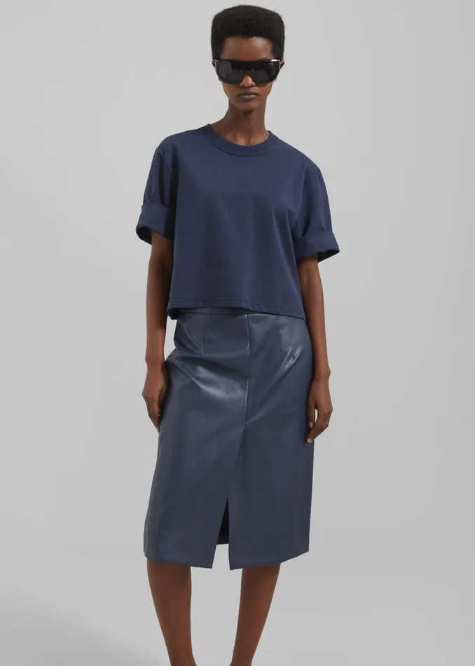 The Frankie Shop Bottoms Women Brooklyn Faux Leather Midi Skirt 8211 Navy