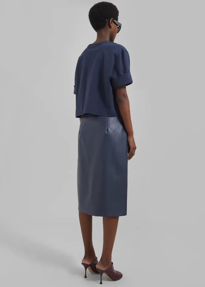 The Frankie Shop Bottoms Women Brooklyn Faux Leather Midi Skirt 8211 Navy