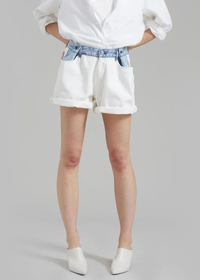 The Frankie Shop Bottoms Women Hayla Contrast Denim Shorts 8211 Off WhiteBlue