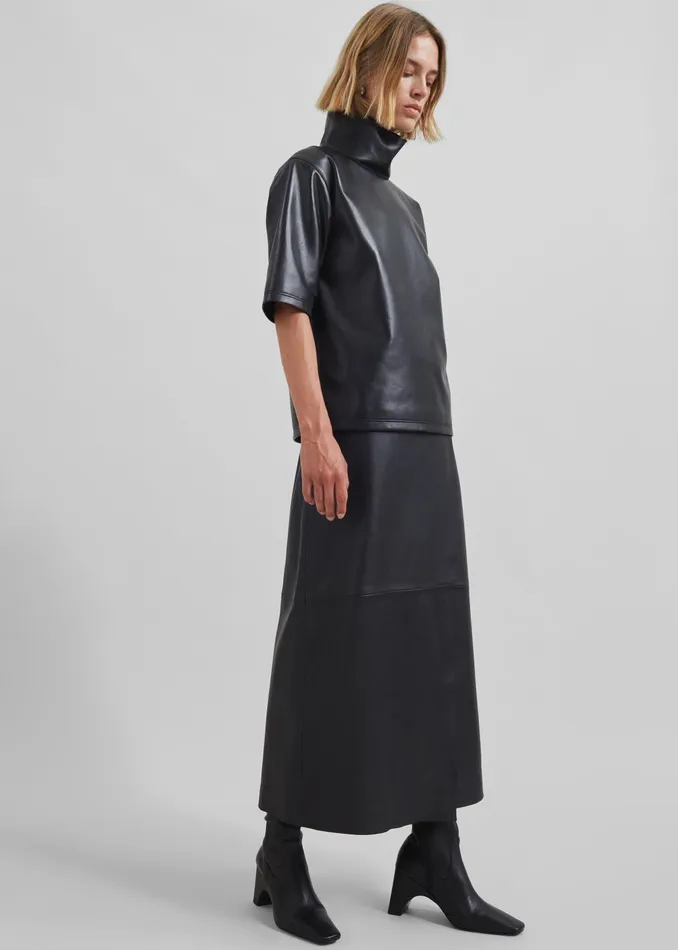The Frankie Shop Bottoms Women Hedi Leather Midi Wrap Skirt 8211 Black