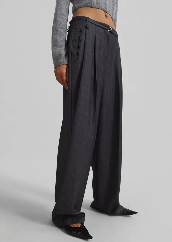 The Frankie Shop Bottoms Women Loma Pintuck Trousers 8211 CharcoalWhite Pinstripe
