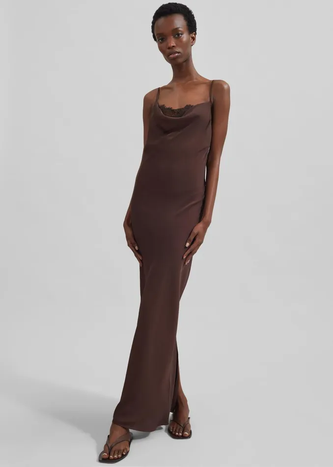 The Frankie Shop Dresses Women Rotate Lace Midi Slip Dress 8211 Chicory Coffee