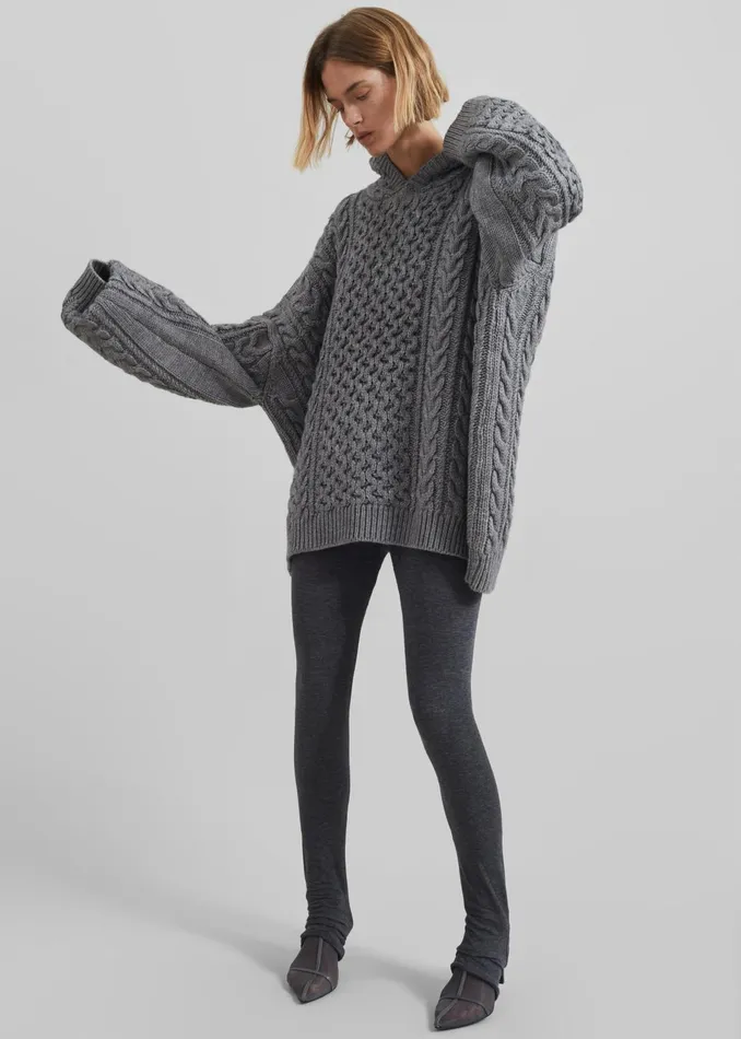 The Frankie Shop Knitwear Women Adare Braided Knit Hoodie 8211 Grey