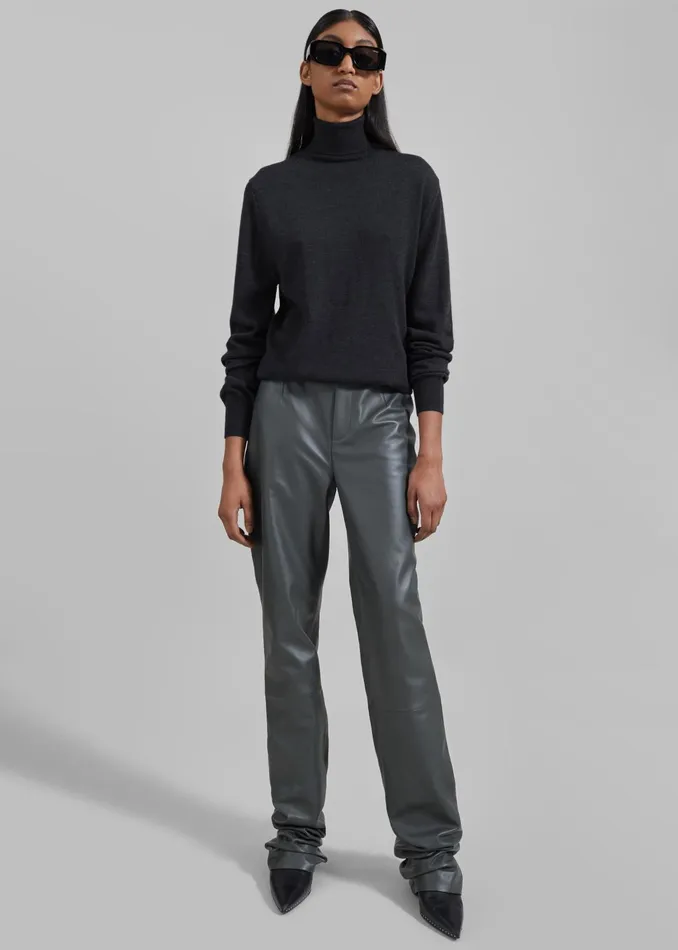 The Frankie Shop Knitwear Women Eve Thin Turtleneck Sweater 8211 Dark Grey Melange