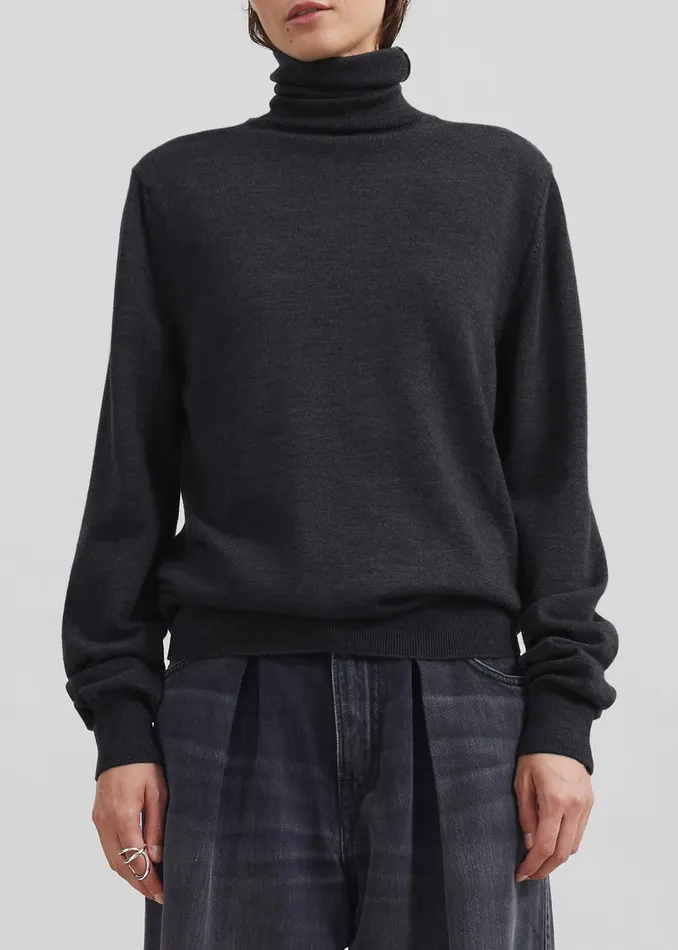 The Frankie Shop Knitwear Women Eve Thin Turtleneck Sweater 8211 Dark Grey Melange