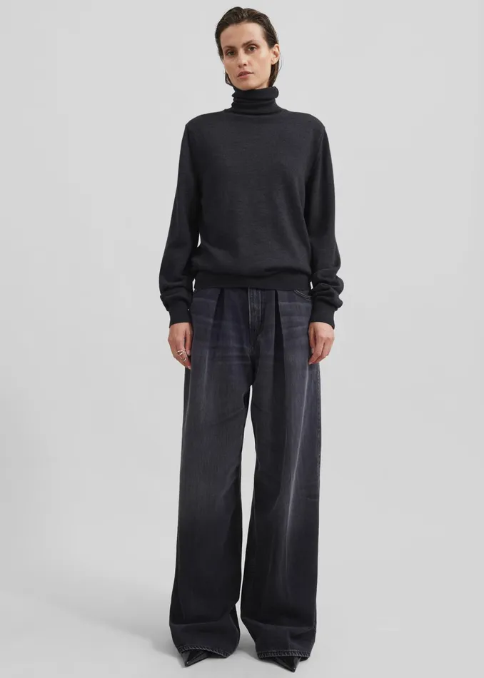 The Frankie Shop Knitwear Women Eve Thin Turtleneck Sweater 8211 Dark Grey Melange